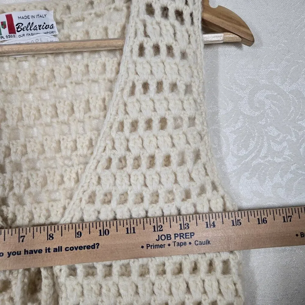 Vintage Bellariva Crochet Vest M Cream 100% Wool Italy Boho Cottagecore Festival